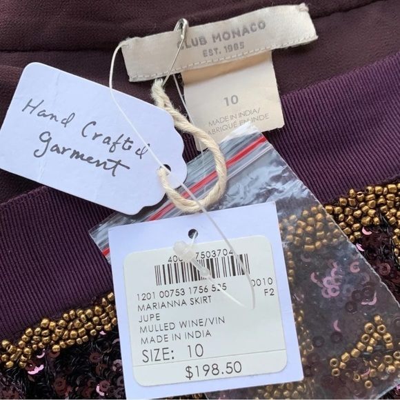 Club Monaco Beaded Sequined Mini Skirt Wine Burgundy Gold Size 10 - Picture 5 of 6